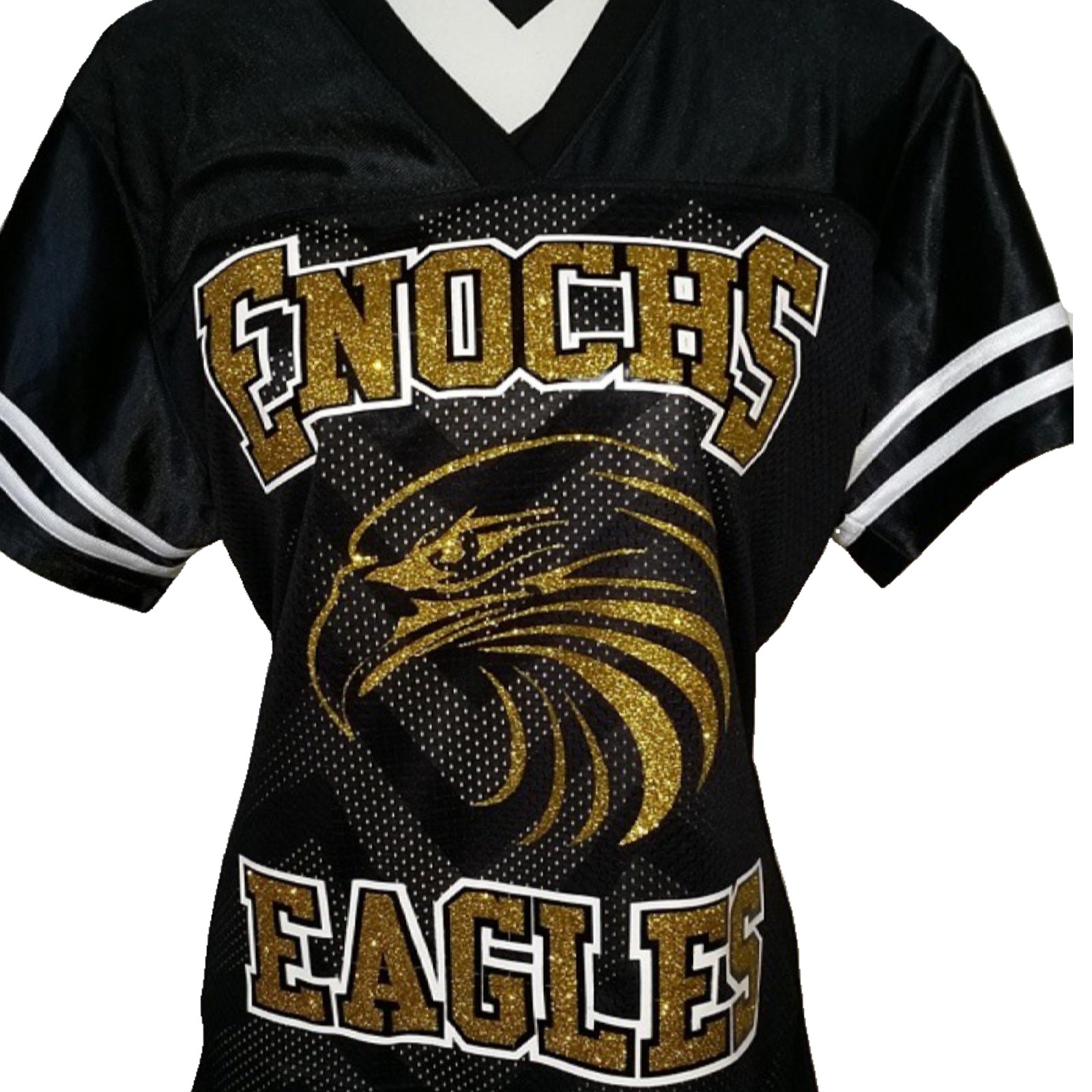 Customized Team Name Glitter Women's Football Jersey Shirt, Black Gold