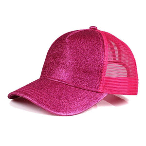 CC Glitter Monogram High PonyTail Cap - Hot Pink