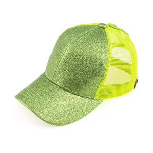 CC Glitter Monogram High PonyTail Cap - Lime Green