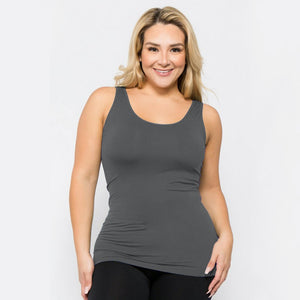 Plus Size Long Waist One Size Fits Tank Top - Charcoal