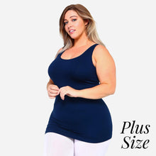 Plus Size Long Waist One Size Fits Tank Top - Navy