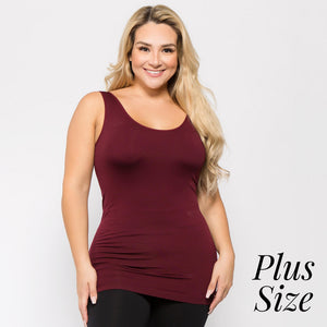 Plus Size Long Waist One Size Fits Tank Top - Burgundy